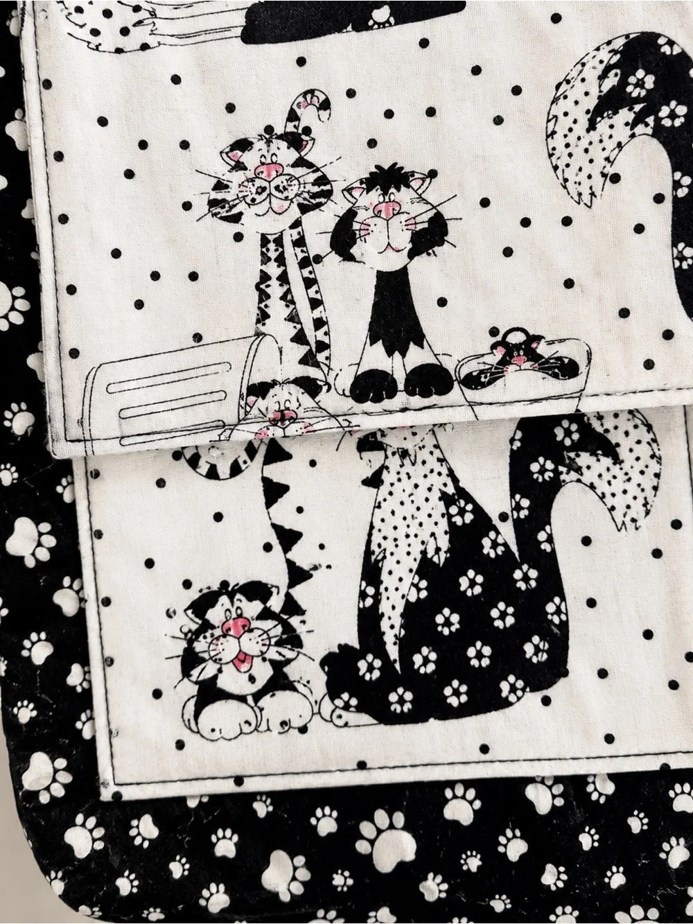 Cat Lover Crossbody Purse Black White Fabric Kitty Paw Print Bag